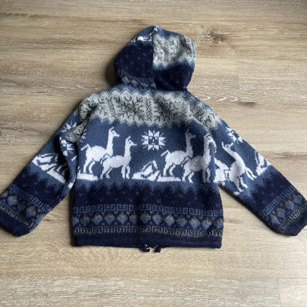 Tejidos Ruminahui Alpaca Wool Full-zip Hooded Sweater Blue Youth Size 4 - Picture 5 of 5